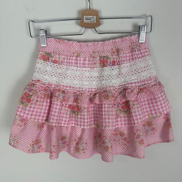 LoveShackFancy Pink Ruffled Mini Skirt - Picture 8 of 9